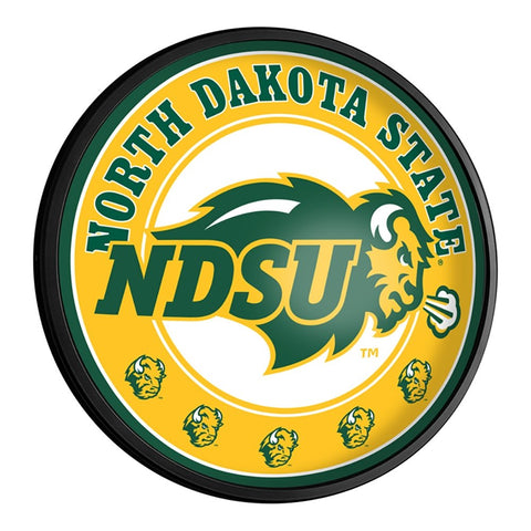 North Dakota State Bison: Round Slimline Lighted Wall Sign - The Fan-Brand