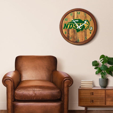 North Dakota State Bisons: Faux Barrel Top Wall Clock - The Fan-Brand