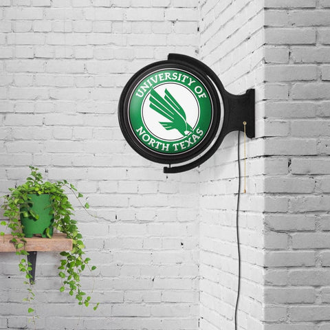 North Texas Mean Green: Original Round Rotating Lighted Wall Sign - The Fan-Brand