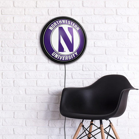 Northwestern Wildcats: Round Slimline Lighted Wall Sign - The Fan-Brand