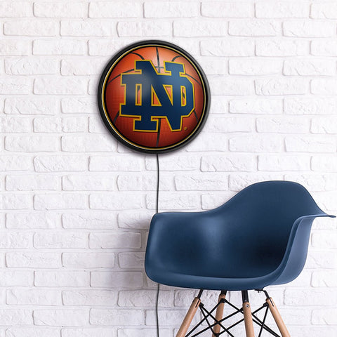 Notre Dame Fighting Irish: Basketball - Round Slimline Lighted Wall Sign - The Fan-Brand