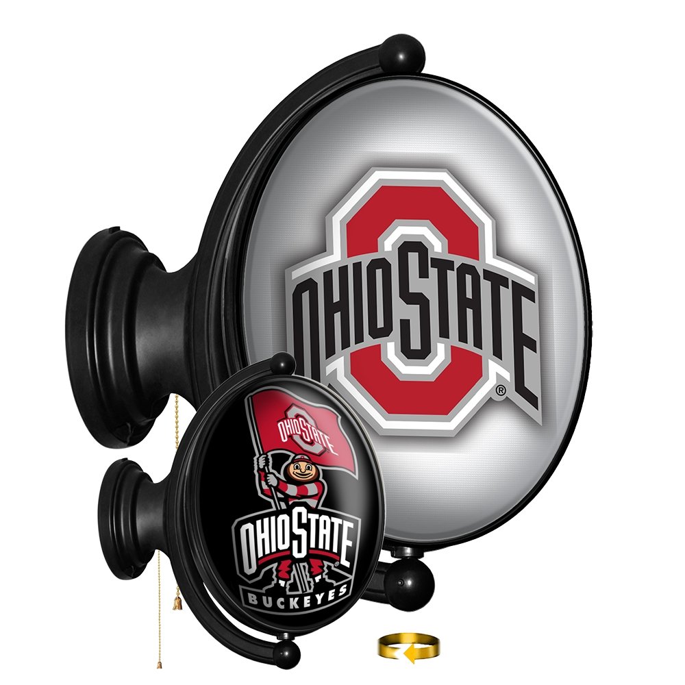 Ohio State Buckeyes: Double-Sided Original Oval Rotating Lighted Wall Sign - The Fan-Brand