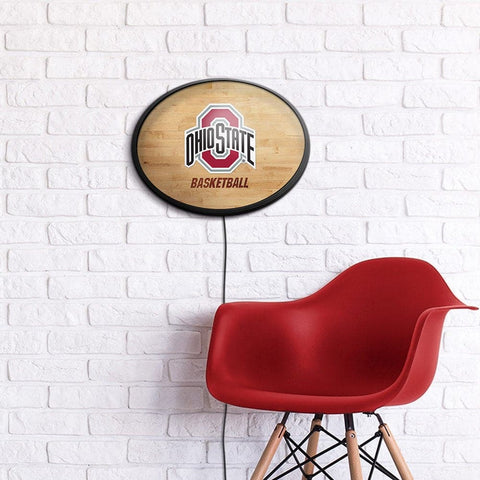 Ohio State Buckeyes: Hardwood - Oval Slimline Lighted Wall Sign - The Fan-Brand