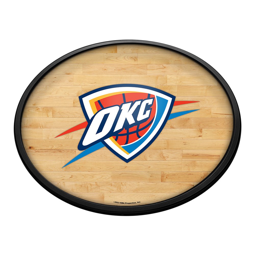 Oklahoma City Thunder: Hardwood - Oval Slimline Lighted Wall Sign - The Fan-Brand