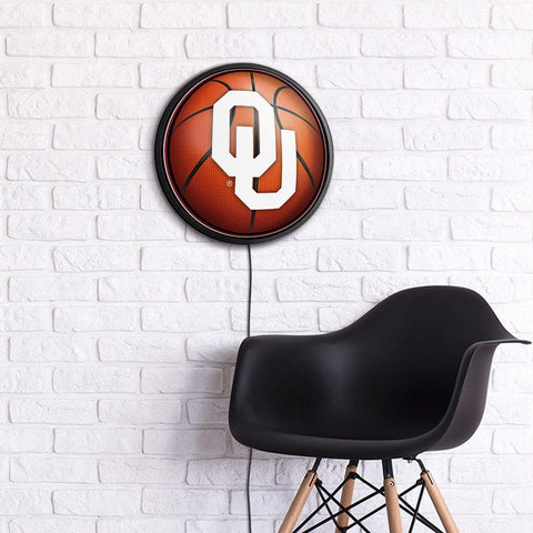 Oklahoma Sooners: Basketball - Round Slimline Lighted Wall Sign - The Fan-Brand