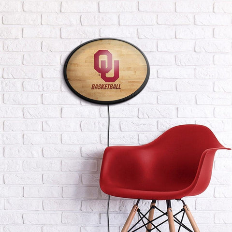 Oklahoma Sooners: Hardwood - Oval Slimline Lighted Wall Sign - The Fan-Brand