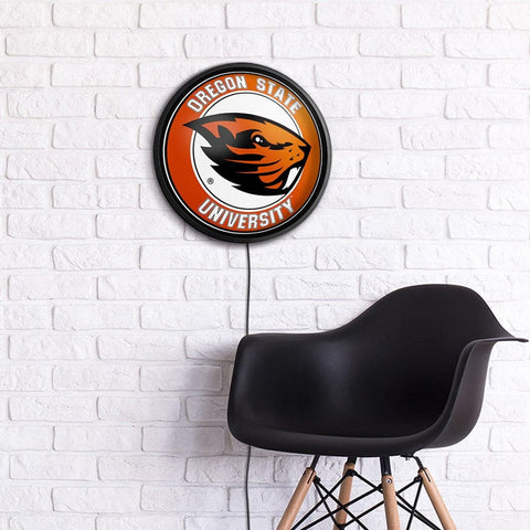 Oregon State Beavers: Round Slimline Lighted Wall Sign - The Fan-Brand