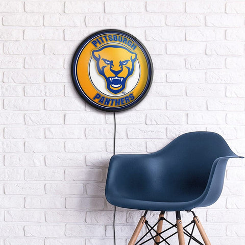 Pitt Panthers: Mascot - Round Slimline Lighted Wall Sign - The Fan-Brand