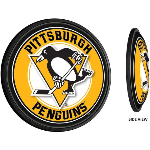 Pittsburgh Penguins: Round Slimline Lighted Wall Sign - The Fan-Brand