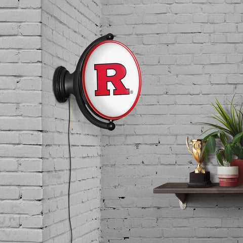 Rutgers Scarlet Knights: Original Oval Rotating Lighted Wall Sign - The Fan-Brand