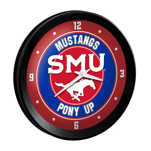 SMU Mustangs: PONY UP - Ribbed Frame Wall Clock - The Fan-Brand