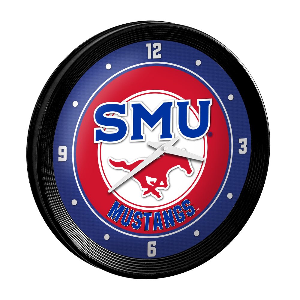 SMU Mustangs: Ribbed Frame Wall Clock - The Fan-Brand