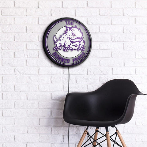 TCU Horned Frogs: Mascot - Round Slimline Lighted Wall Sign - The Fan-Brand
