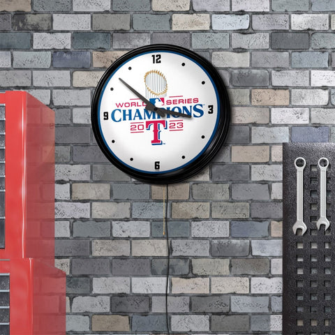 Texas Rangers: World Series Champs - Retro Lighted Wall Clock - The Fan-Brand