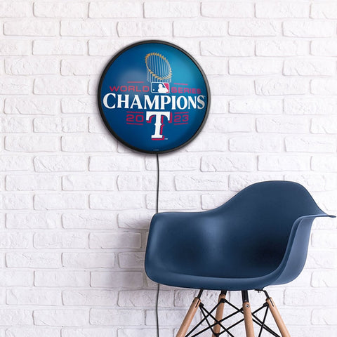 Texas Rangers: World Series Champs - Round Slimline Lighted Wall Sign - The Fan-Brand