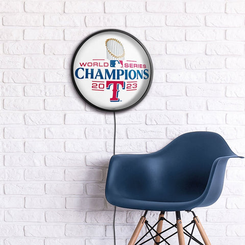 Texas Rangers: World Series Champs - Round Slimline Lighted Wall Sign - The Fan-Brand