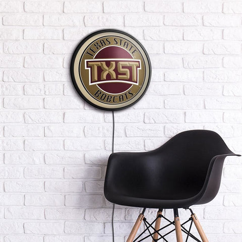 Texas State Bobcats: TXST - Round Slimline Lighted Wall Sign - The Fan-Brand