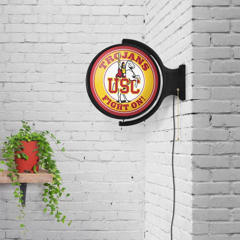 USC Trojans: Traveler - Original Round Rotating Lighted Wall Sign - The Fan-Brand
