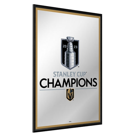 Vegas Golden Knights: Stanley Cup Champions - Logo - Framed Mirrored Wall Sign - The Fan-Brand
