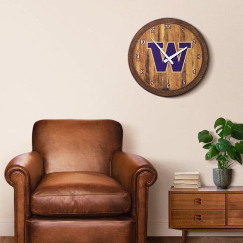 Washington Huskies: Faux Barrel Top Wall Clock - The Fan-Brand