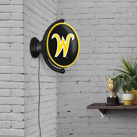 Wichita State Shockers: Script W - Original Oval Rotating Lighted Wall Sign - The Fan-Brand