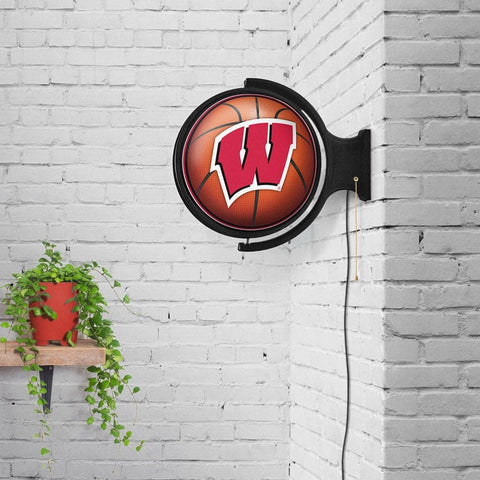 Wisconsin Badgers: Basketball - Original Round Rotating Lighted Wall Sign - The Fan-Brand