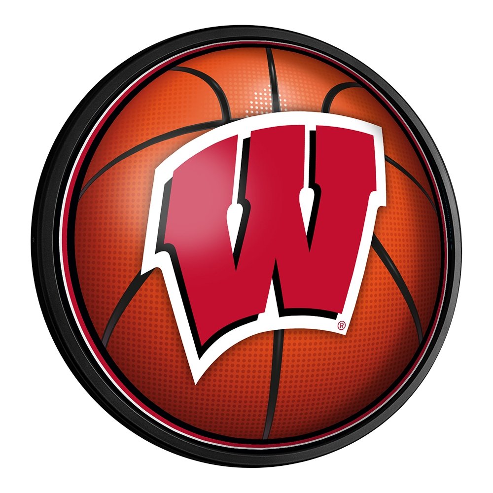 Wisconsin Badgers: Basketball - Round Slimline Lighted Wall Sign - The Fan-Brand