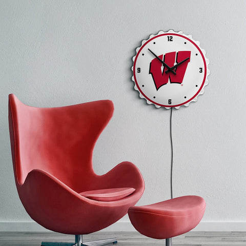 Wisconsin Badgers: Bottle Cap Lighted Wall Clock - The Fan-Brand