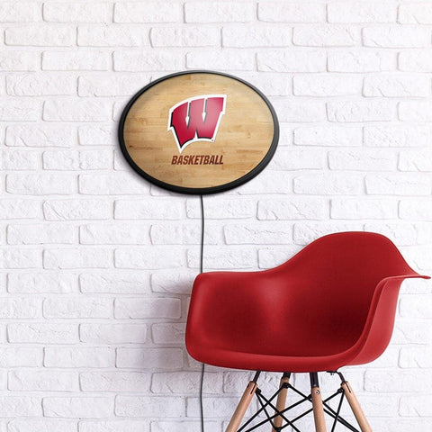 Wisconsin Badgers: Hardwood - Oval Slimline Lighted Wall Sign - The Fan-Brand