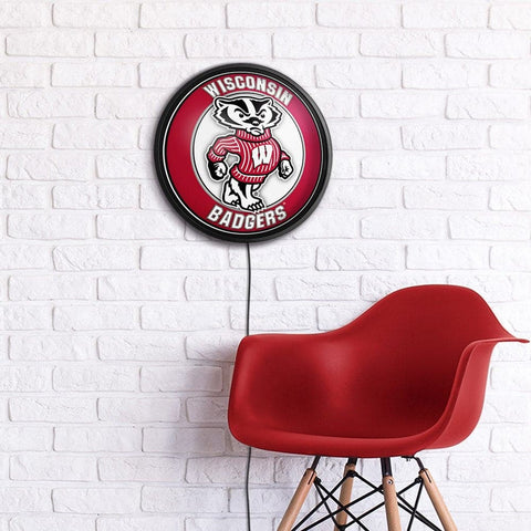 Wisconsin Badgers: Mascot - Round Slimline Lighted Wall Sign - The Fan-Brand