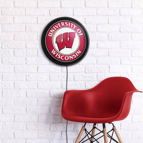 Wisconsin Badgers: Round Slimline Lighted Wall Sign - The Fan-Brand